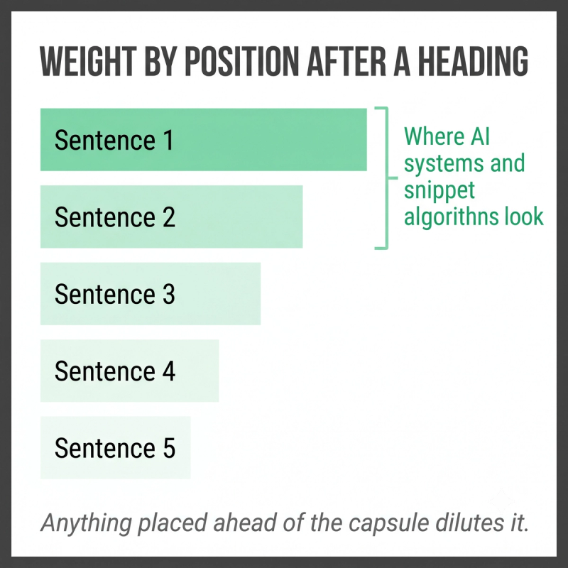 Card showing the first sentences after a heading carry the most weight for AI extraction