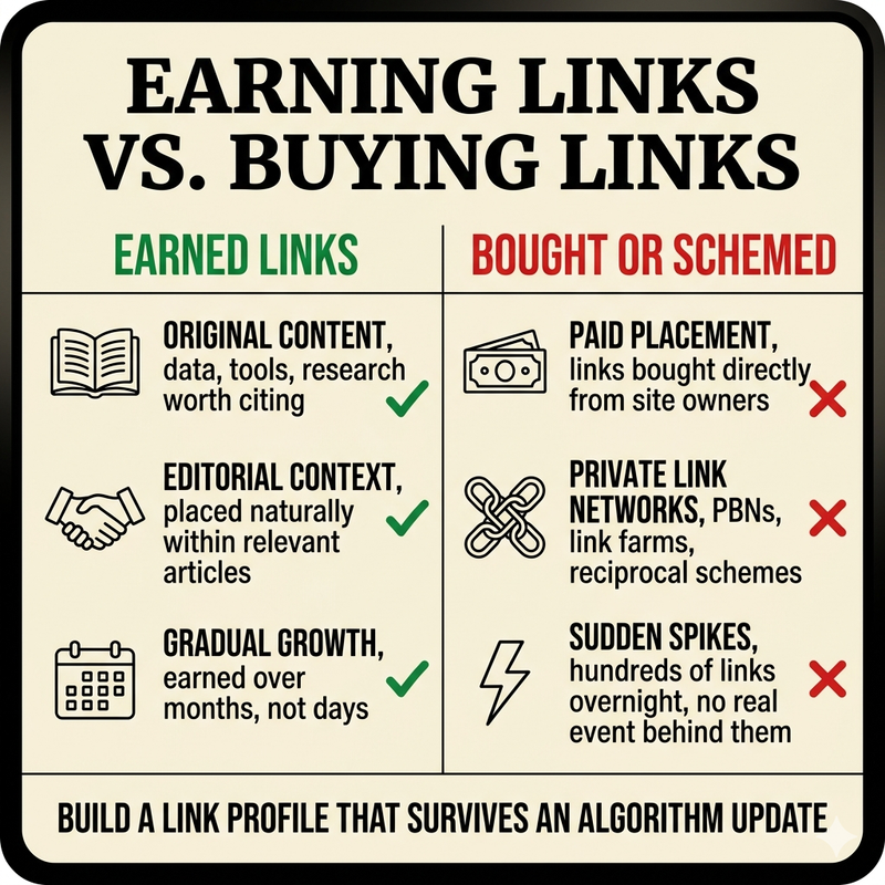 Earning backlinks vs. buying backlinks — risk and value comparison