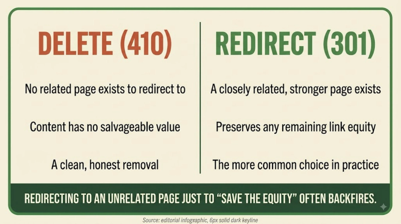 Content Pruning: delete vs redirect