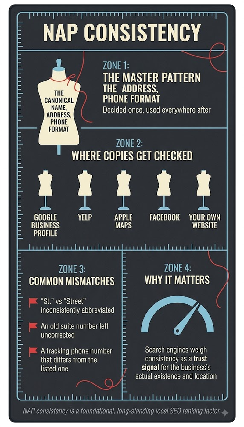 How matching algorithms compare NAP citation data as literal strings, not meaning