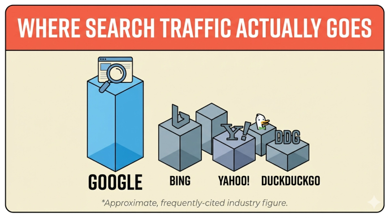 Chart showing Google's share of global search traffic compared to other search engines