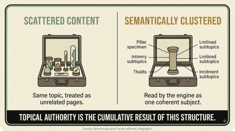 Semantic SEO: clustered vs scattered