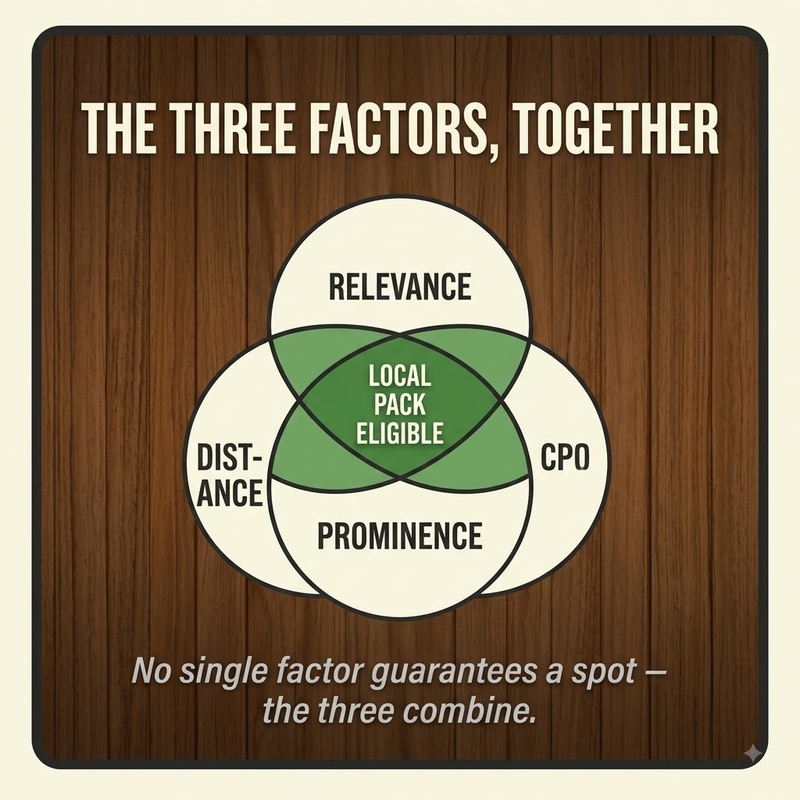 Local Pack: three factors weighted