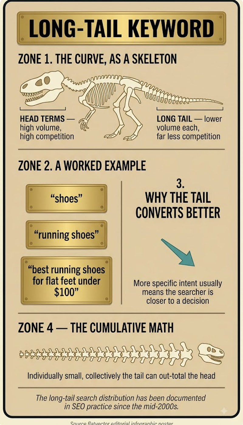 The search demand curve: head terms, body terms, and the long tail of specific phrases