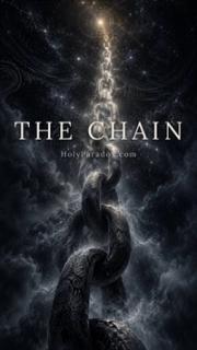 A massive chain stretches from a glowing star in deep space down into darkness, with the title 'The Chain' and HolyParadox.com below.