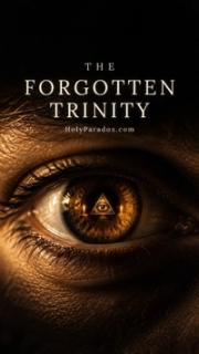 Close-up of a brown eye with an all-seeing eye and triangle reflected in the iris, title text 'The Forgotten Trinity' above on black background.