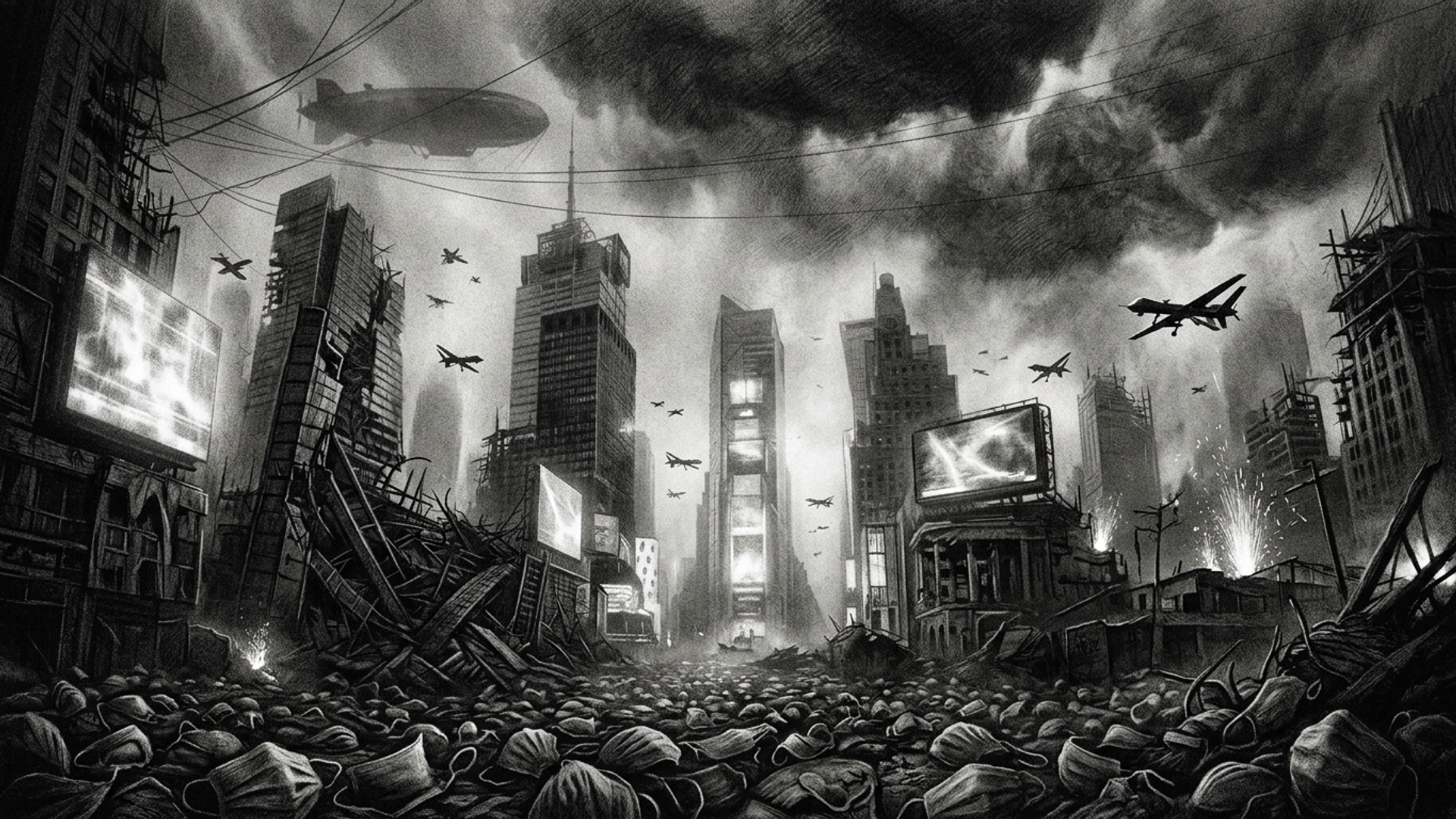 Charcoal illustration for the article “The World Isn't Going Mad. It's Changing Its Foundation.”