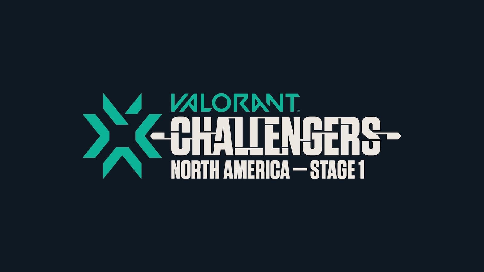 Valorant Challengers North America Stage written in white across black background next to team Valorant logo