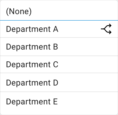 Interface design af dropdown-selector med departmentoversigt til finansielt dashboard