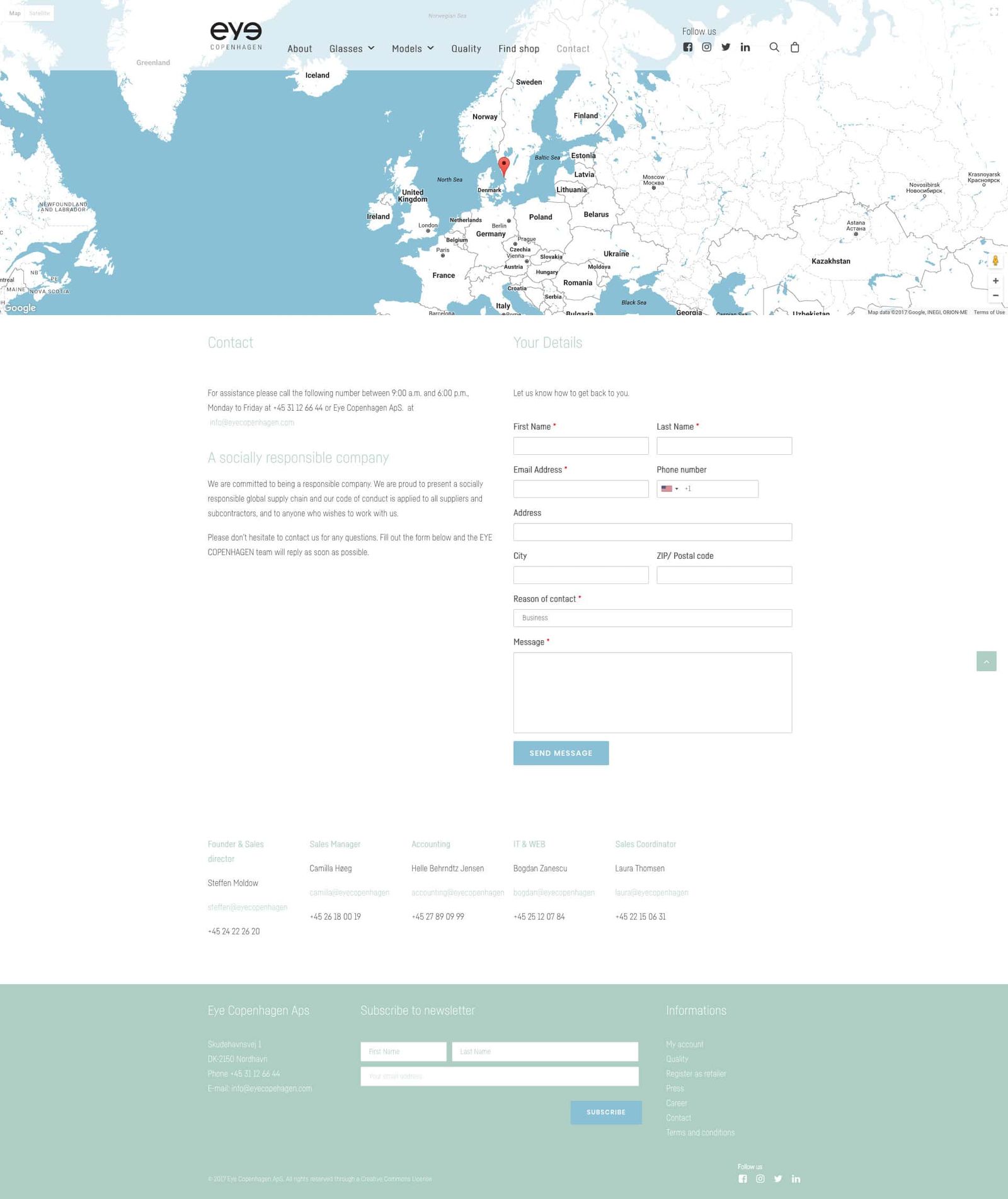 Contact form design with European retailer map integration, featuring responsive layout and accessibility-focused interface elements