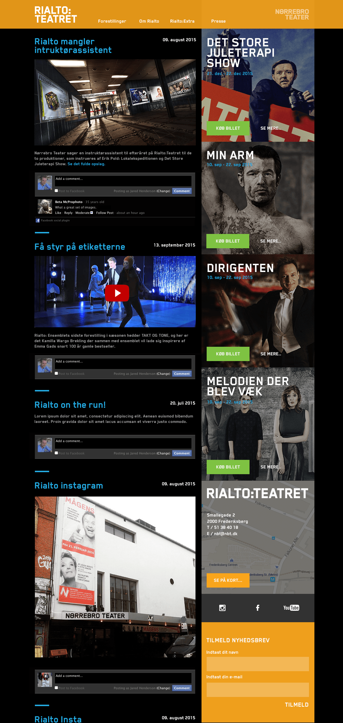 Interaktiv webdesign med sociale mediefeeds og kommentarfunktion til teaterproduktioner