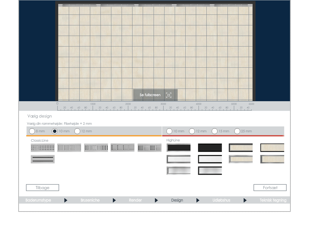 Interface design for modular wet room configurator with 3D visualization and specification tools for architects