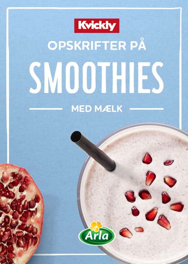 Kreativ aktivering med smoothie-opskrifter til Kvickly. Brochure-design viser inspirerende mælkebaserede drikke med friske bær
