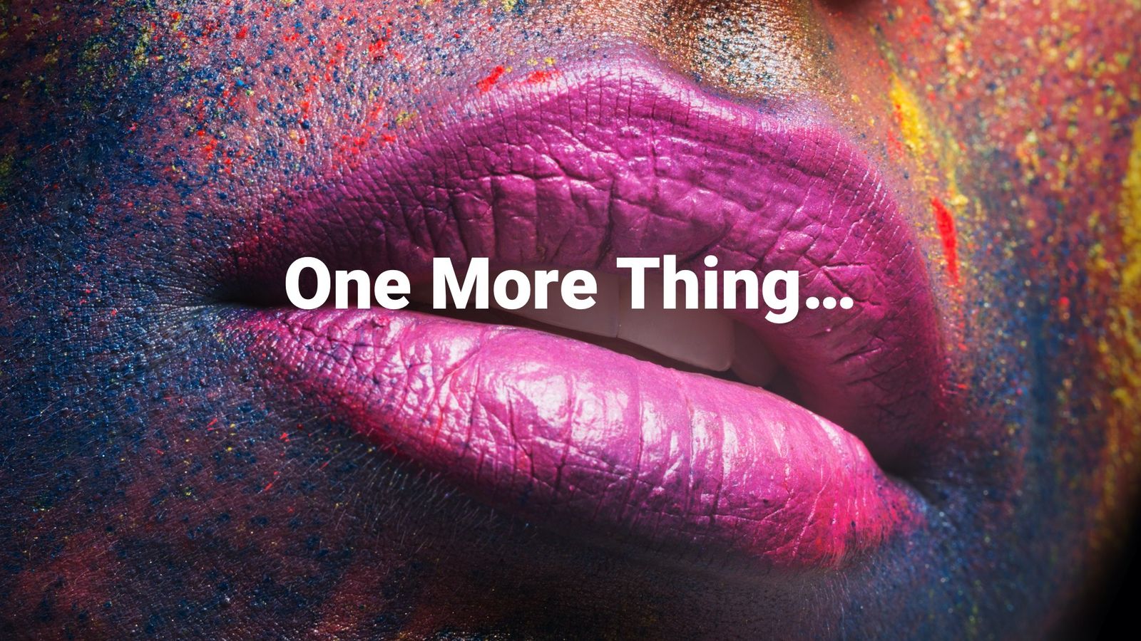 Presentation template featuring vibrant magenta lips with colorful artistic elements for corporate communications