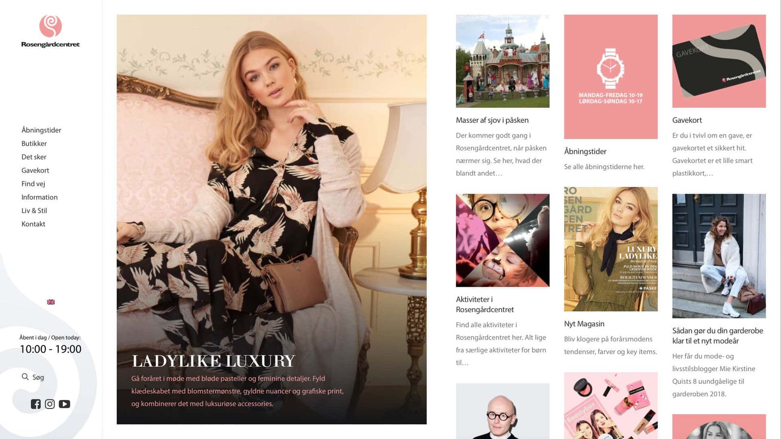 Web UI design showcasing luxury collections, store hours and navigation directory