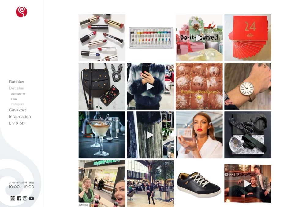 Social content integration showcasing shopping center stores with curated Instagram feed and lifestyle imagery