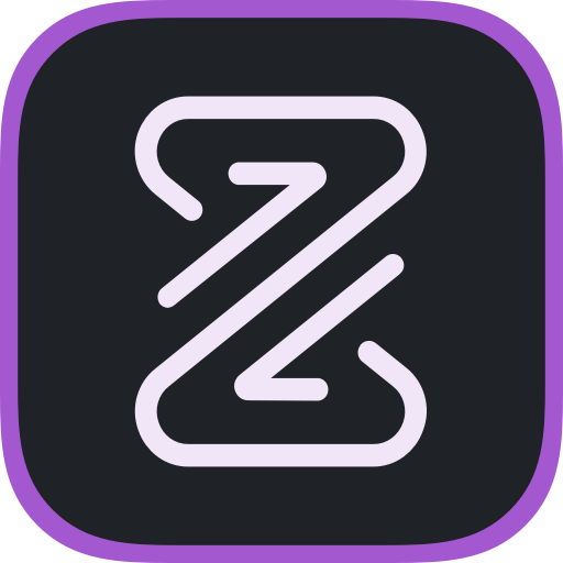 Geometric app icon featuring stylized Z letterform in purple for Zenegy expense management