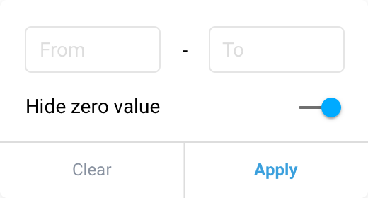 Interaction design of range filter with zero-value toggle option in financial product interface
