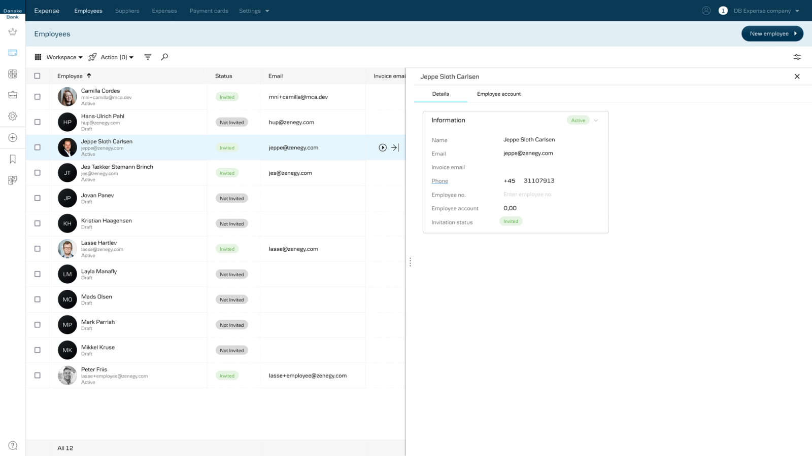 Product design interface for employee management system