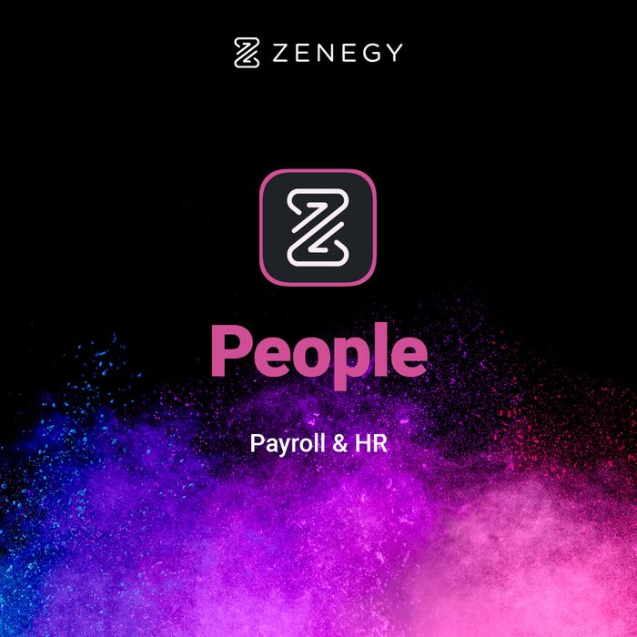 Motion design for Zenegy People payroll and HR module featuring neon pink gradient aesthetic
