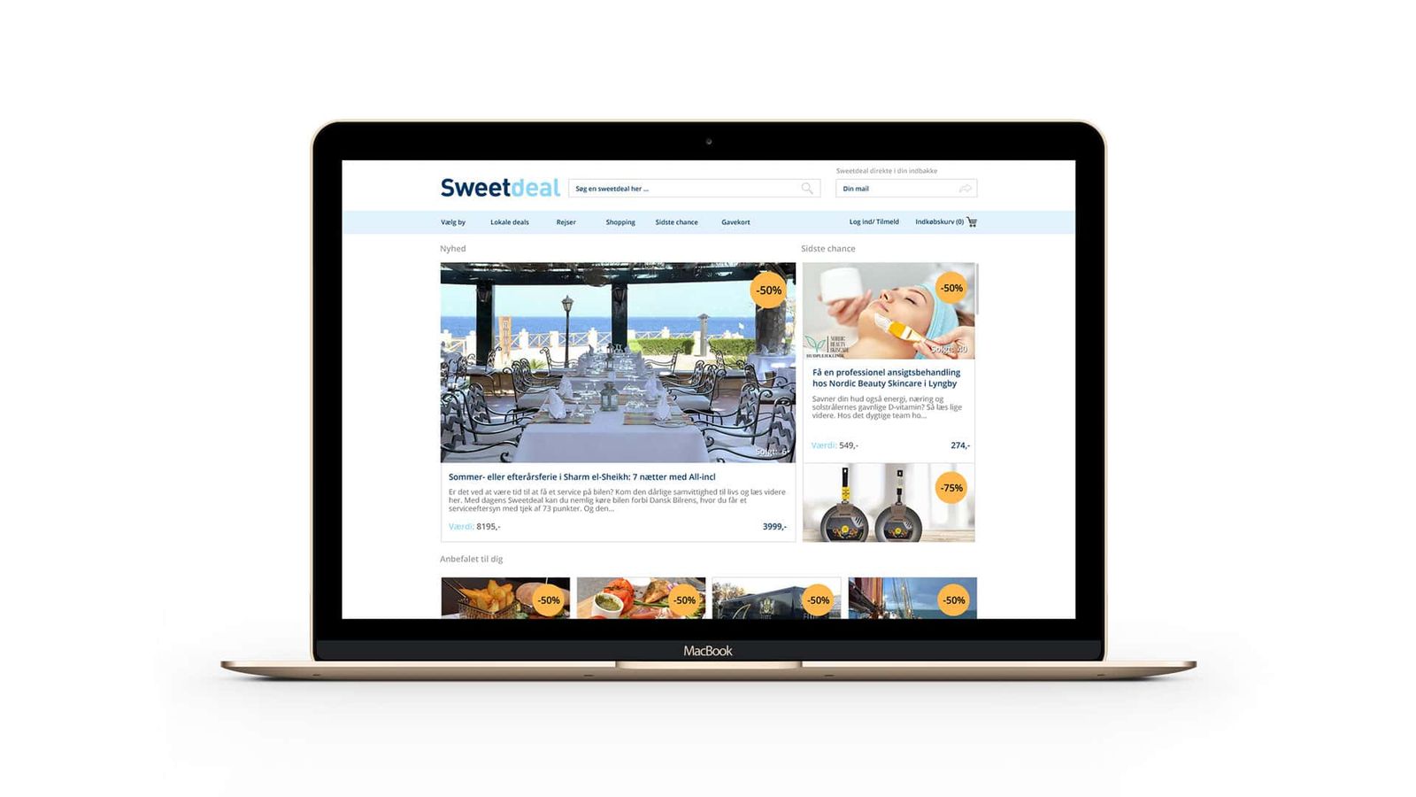 Responsivt webdesign med optimeret mobilkøbsflow og let visuelt design på deals-platform