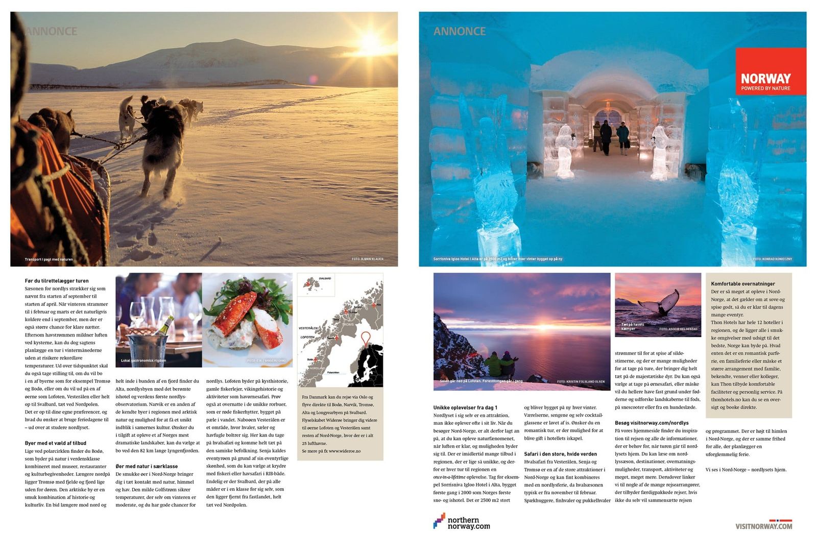 Advertorial featuring dog sledding and ice hotel experiences, art directed for nationwide newspaper campaign
