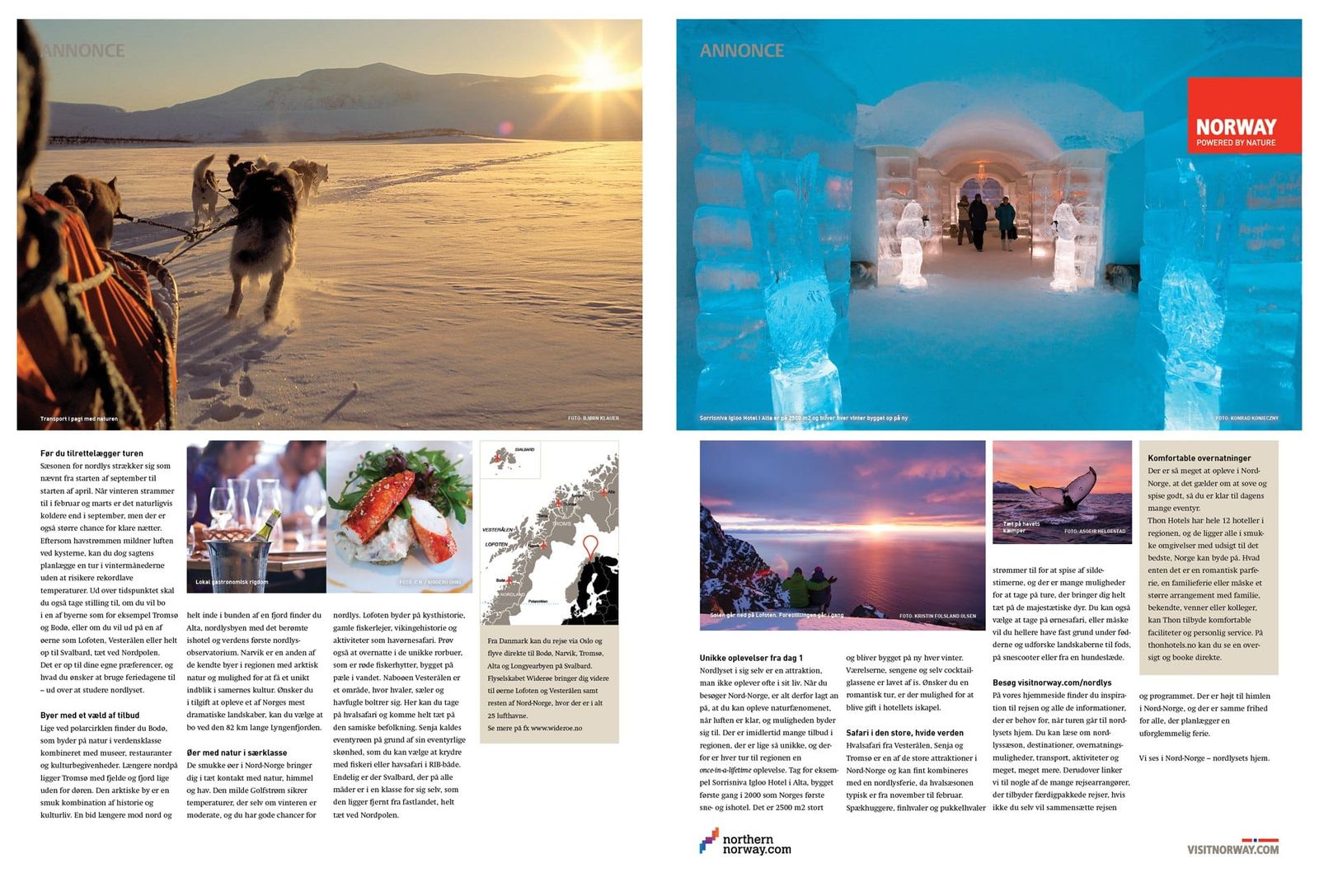 Advertorial featuring dog sledding and ice hotel experiences, art directed for nationwide newspaper campaign