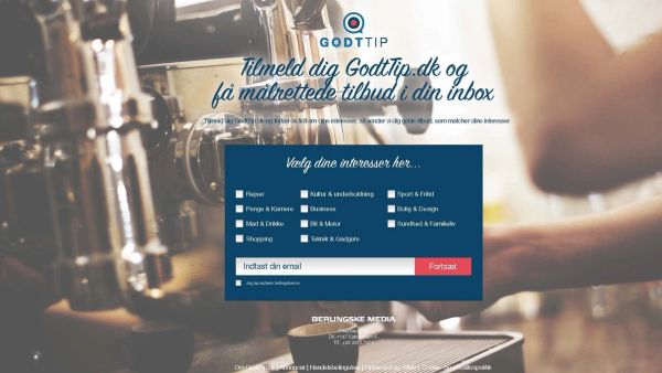 Email signup interface showcasing brand identity, typography, and interactive category selection