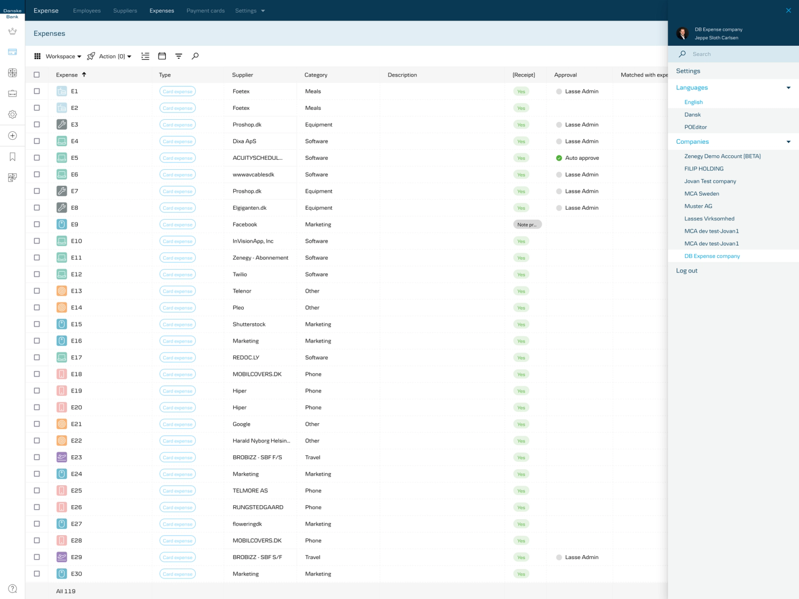 Product design interface for expense management solution