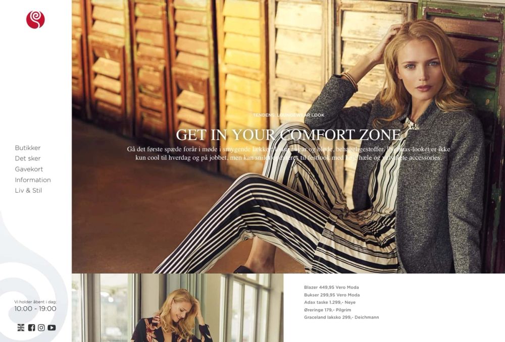 Article design showcasing comfort-focused fashion styling with blazer and striped blouse for shopping campaign