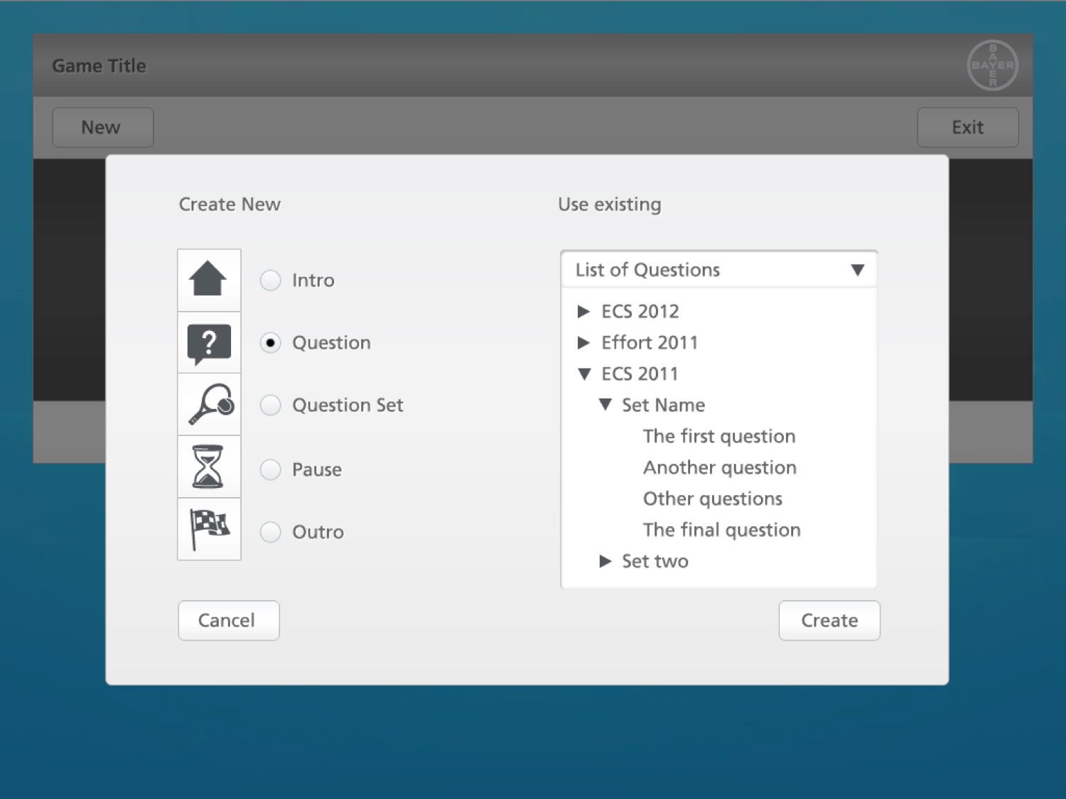Dashboard interface for iPad software featuring tabbed navigation to manage presentations and quizzes at trade shows