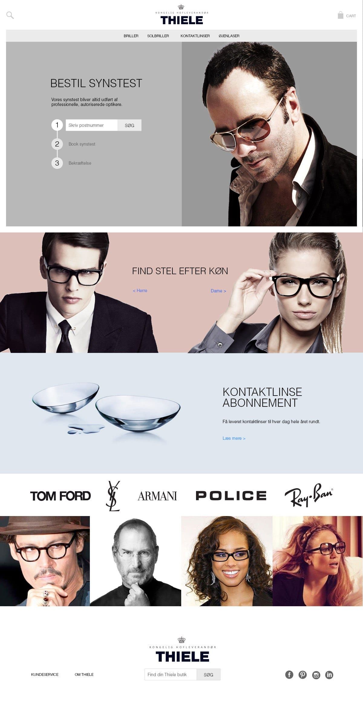 UI design af responsiv optikershop med søgefunktion efter køn, mærke og stil