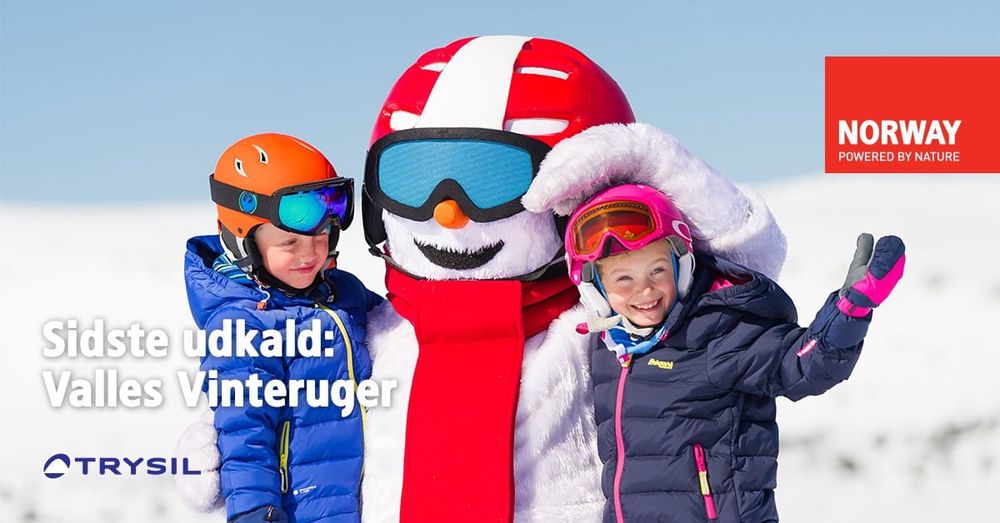Social media annonce med art direction: maskot og børn på snø promoverer Trysil skisportssted