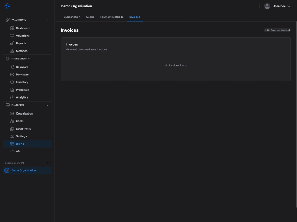 Invoices — dark mode
