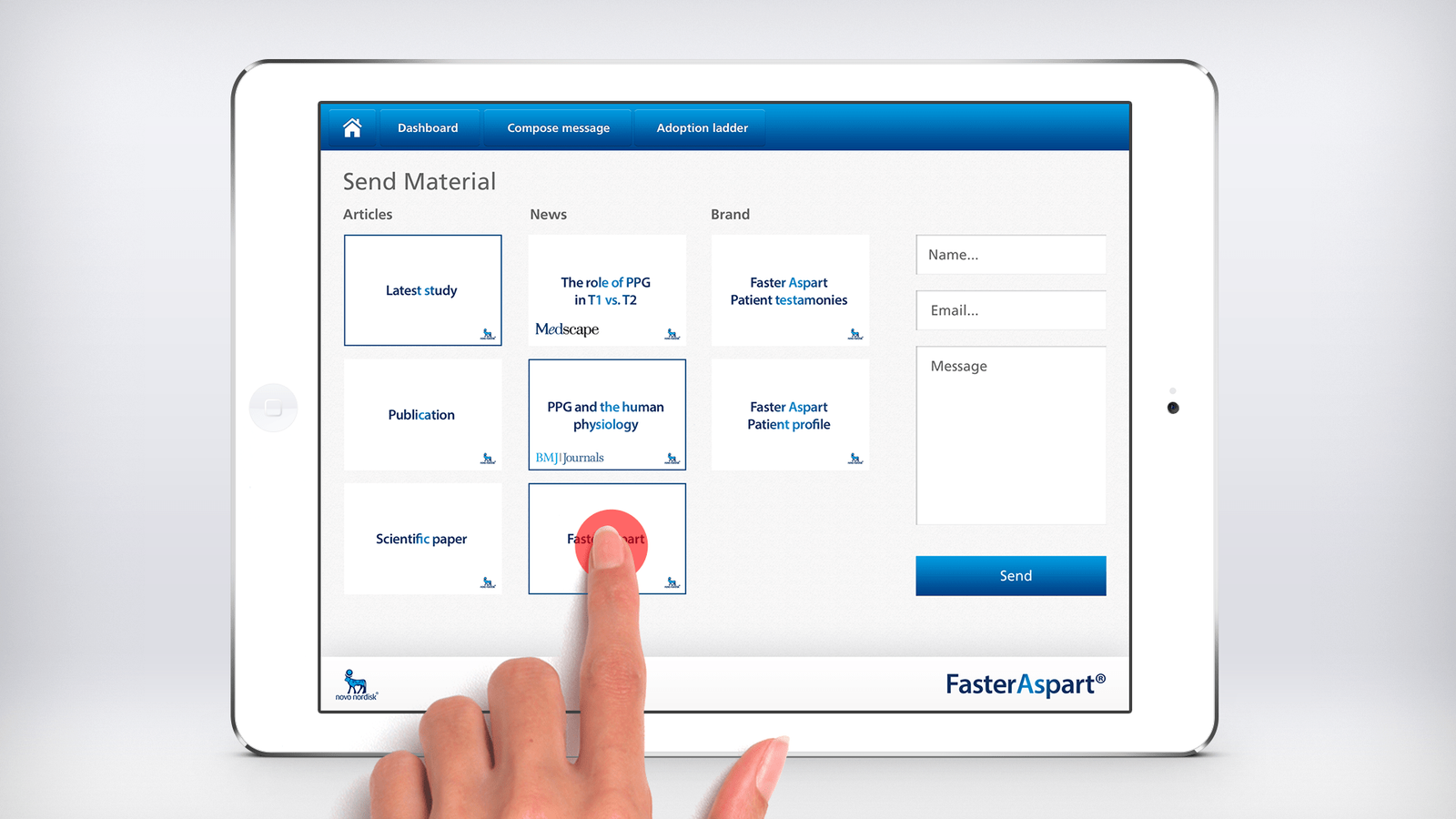 Interactive dashboard showcasing eDetailer cards for insulin product launch campaign