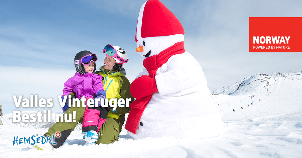 Banner-annonce med creative direction: Familie i snøen møter snømann, Visit Norway vinterkampagne