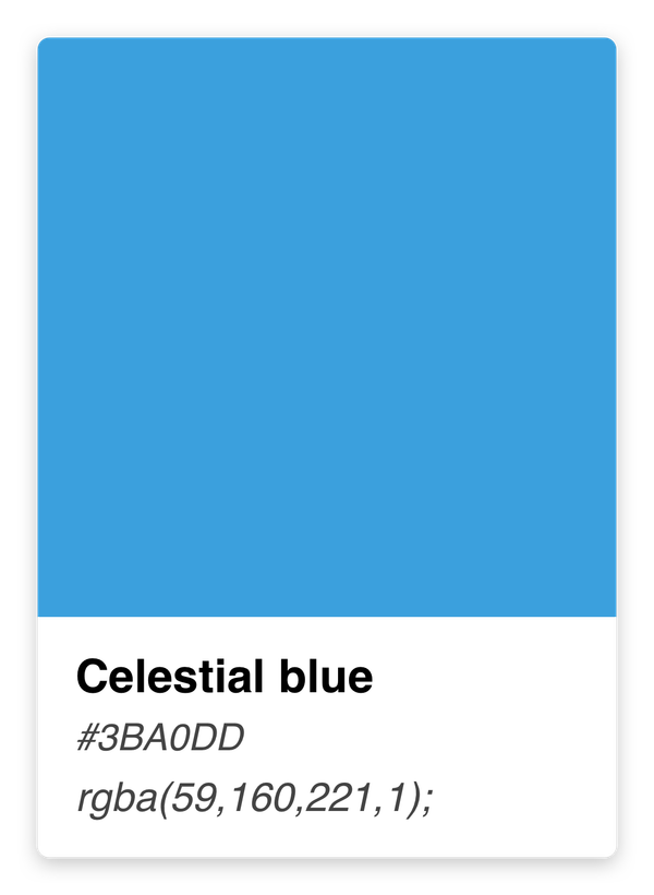 Celestial blue color palette from Zenegy brand guidelines showing hex code and RGB values for corporate identity