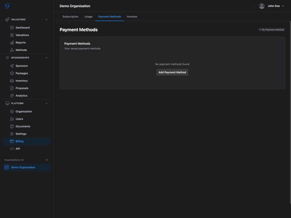 Payment methods — dark mode