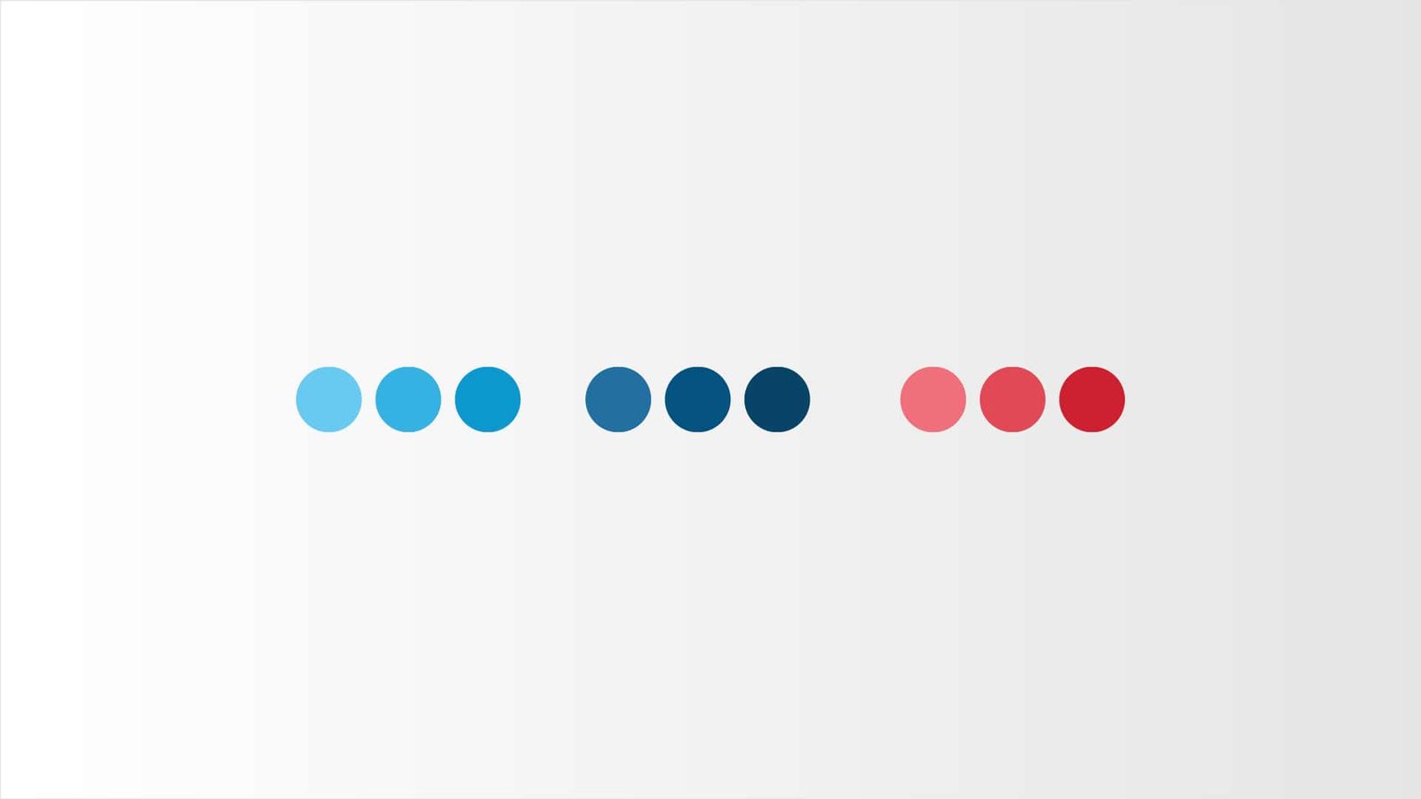 Color palette showing three graduated color groups transitioning from light to dark blue, navy, and coral to red