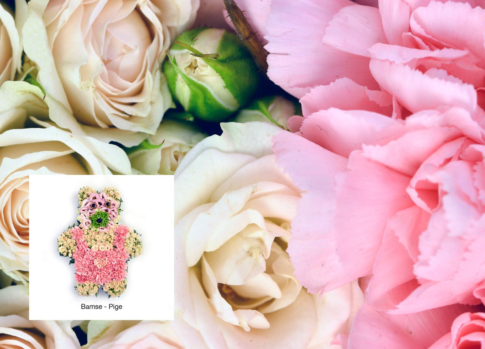 Floral arrangements in pink, cream and green composed as colorful designs for funeral service catalog