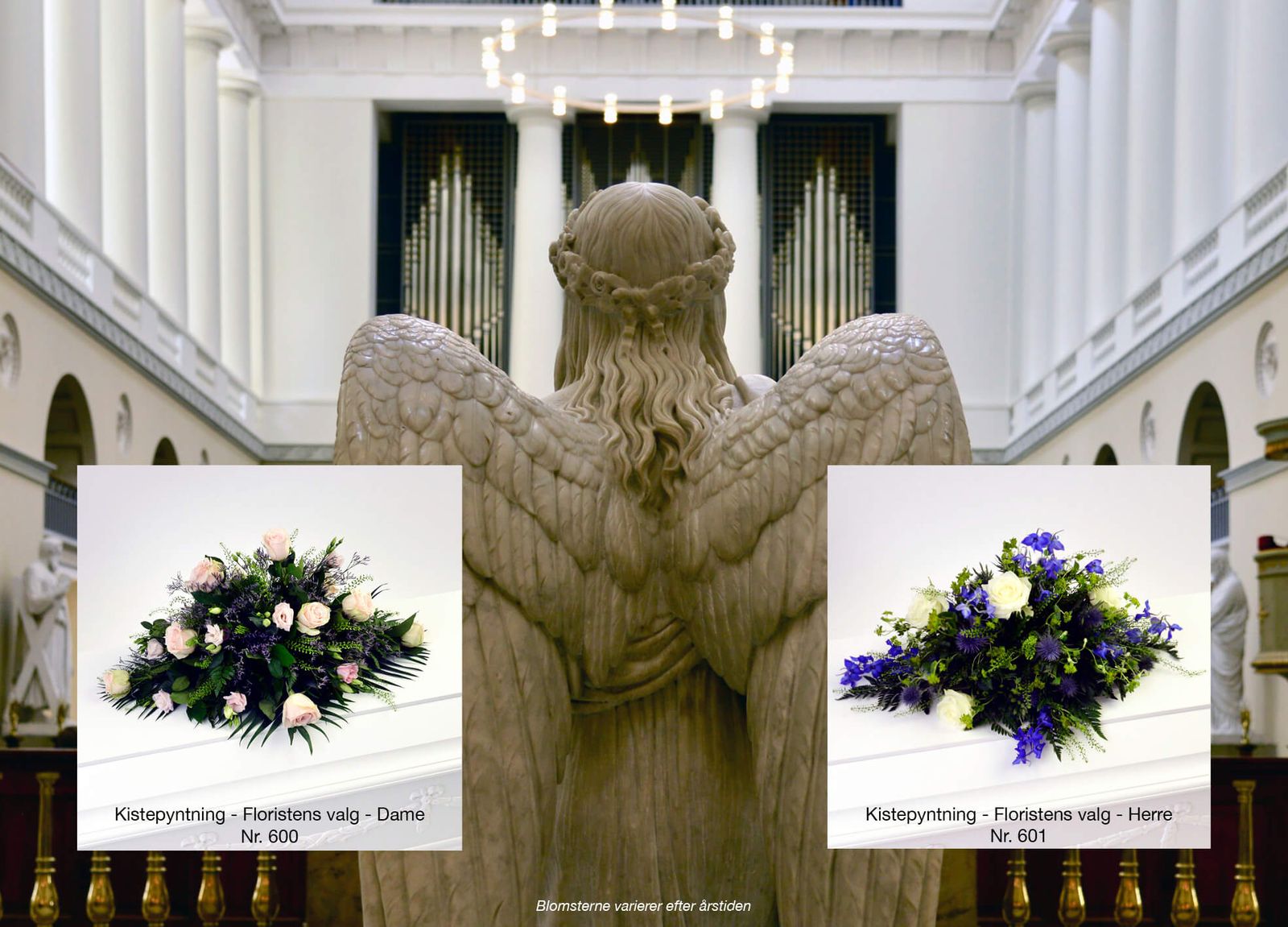 Catalog design featuring art direction and layout of funeral flower arrangements in solemn presentation