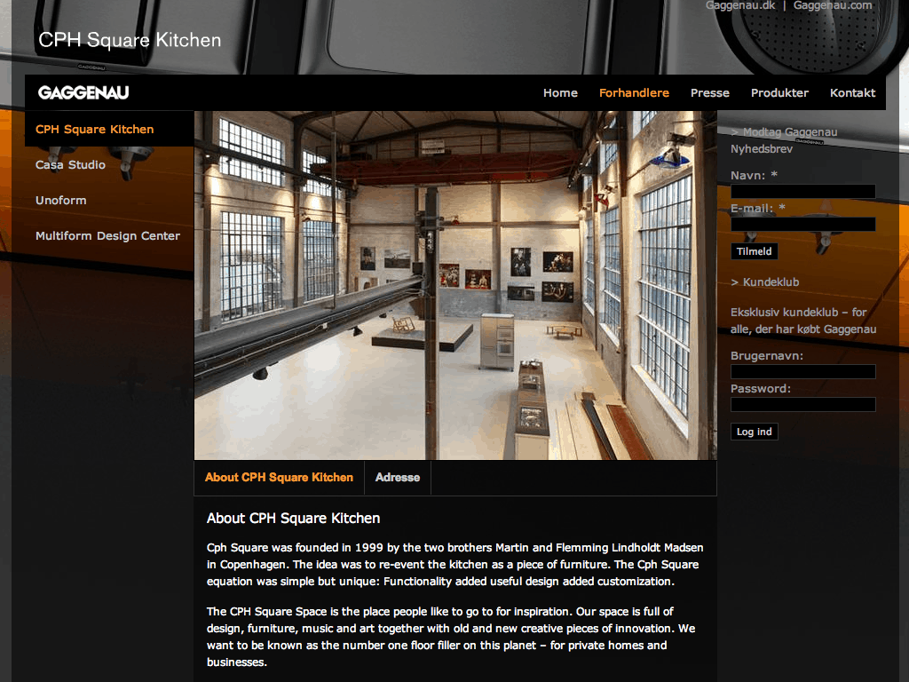 Web design portal med eksklusive produktpræsentationer og showroom-overblik i premium æstetik
