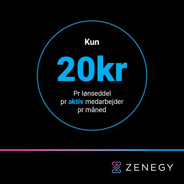 Social media advertising showcasing Zenegy pricing offer of 20kr per active employee monthly