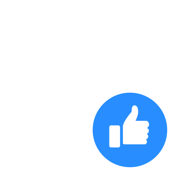 Thumbs-up icon displayed on blue circular background for social media advertising carousel