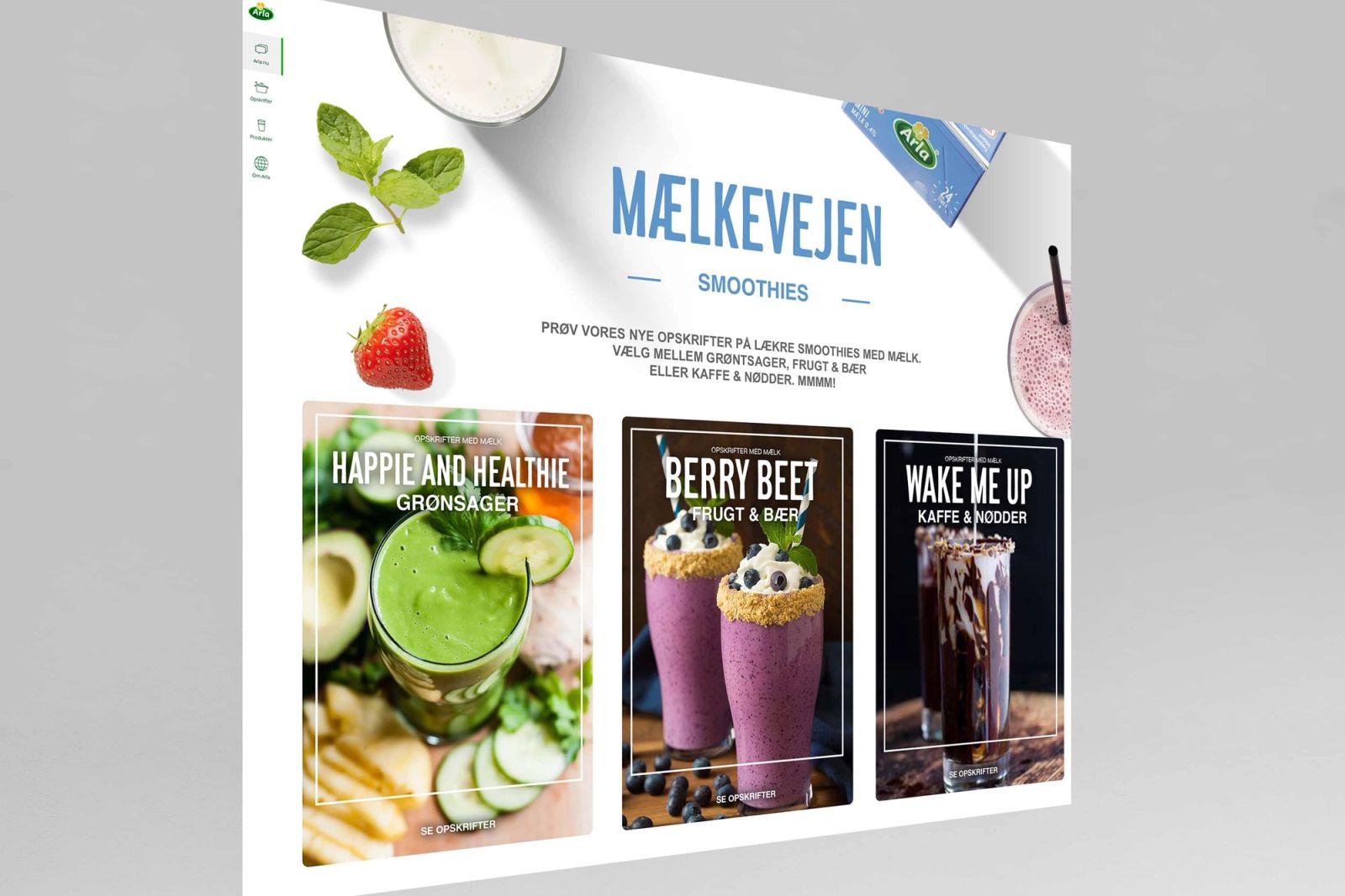 UI-design af smoothie-landingsside med inspiration til sunde drikkevarer og familie-aktivering