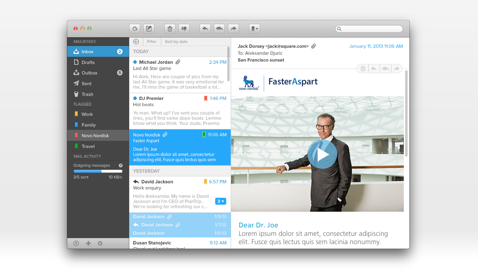 Email template showcasing FasterApart campaign with integrated product launch creative for insulin