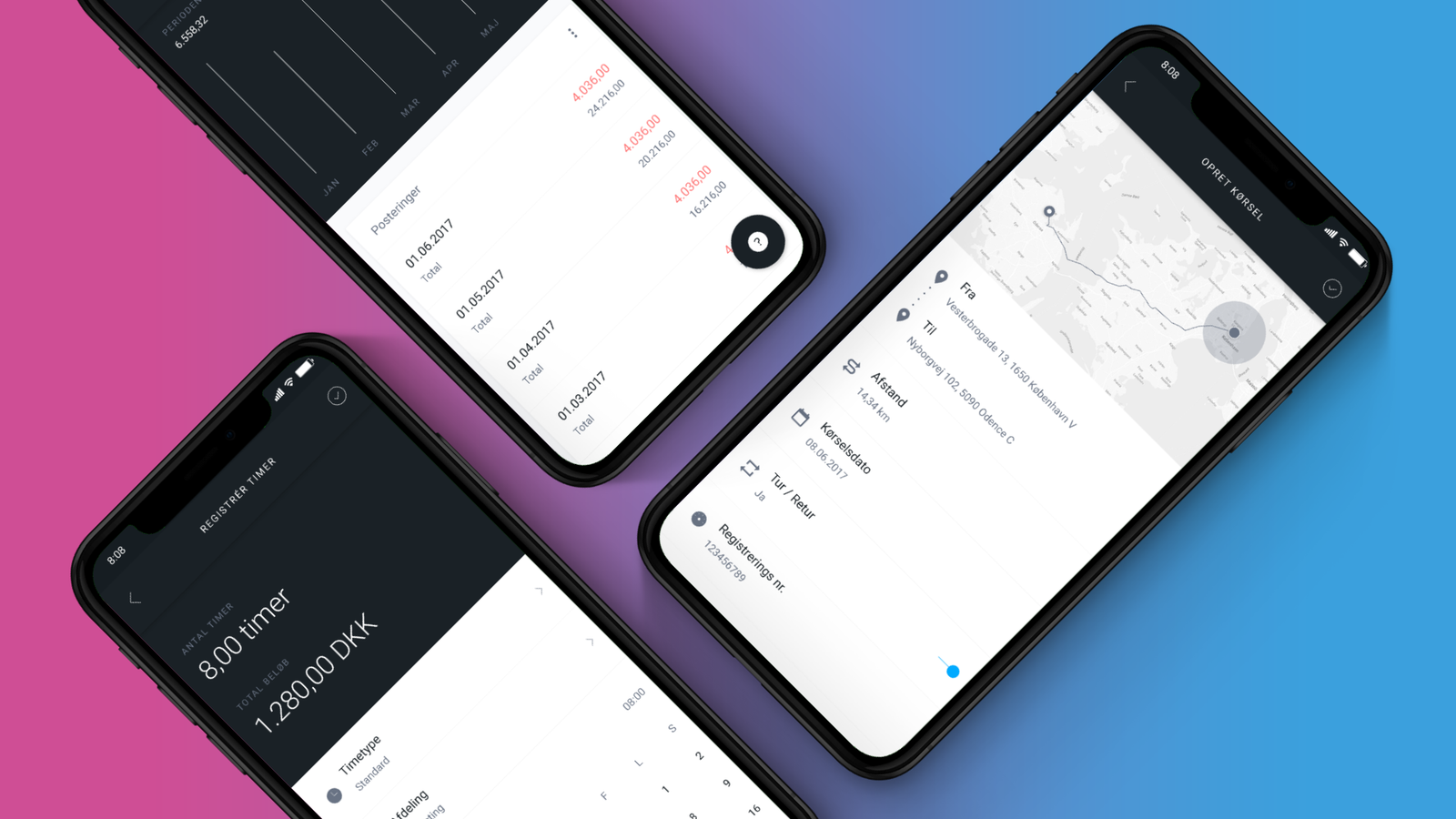 Mobile application design showcasing fintech transaction history and map navigation interface