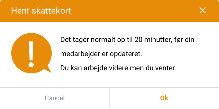 Modal interaction: alert notification for employee data updates with 20-minute processing timeout