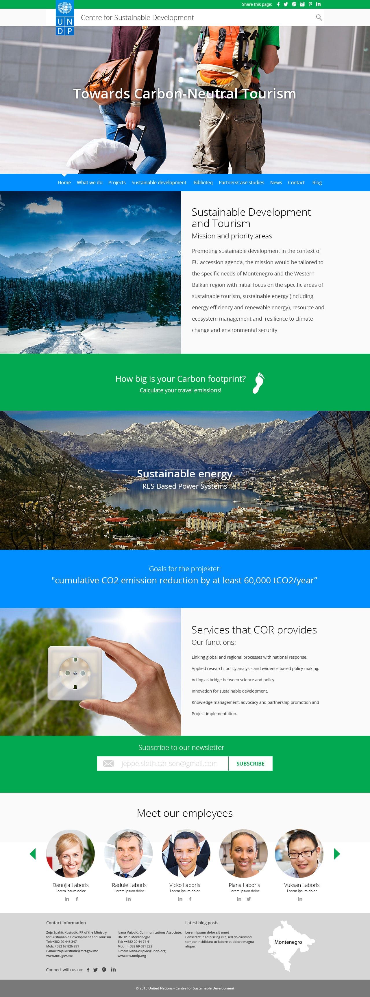 Web design af parallax-site med CO2-beregner og klimaprojekter om bæredygtig turisme