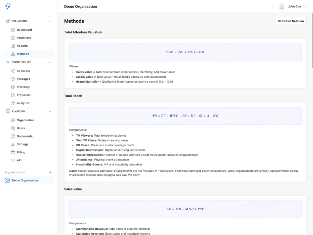 Valuation methods — light mode